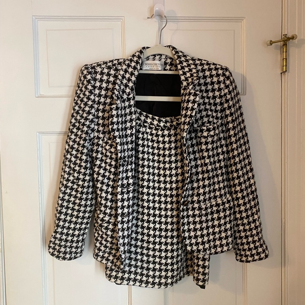 Vintage Houndstooth Blazer and Skirt Set